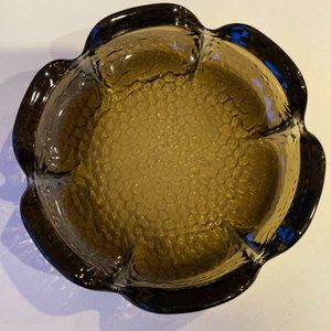 Vintage MCM  Amber  4.5" Anchor Hocking Lotus ashtray. Pebble texture bottom.